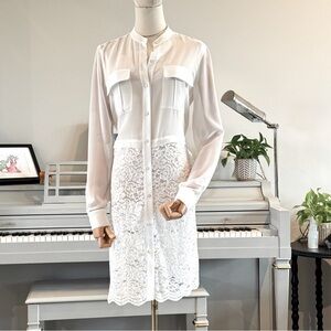 BCBG MaxAzria White Lace Shirt Dress | Size XS
